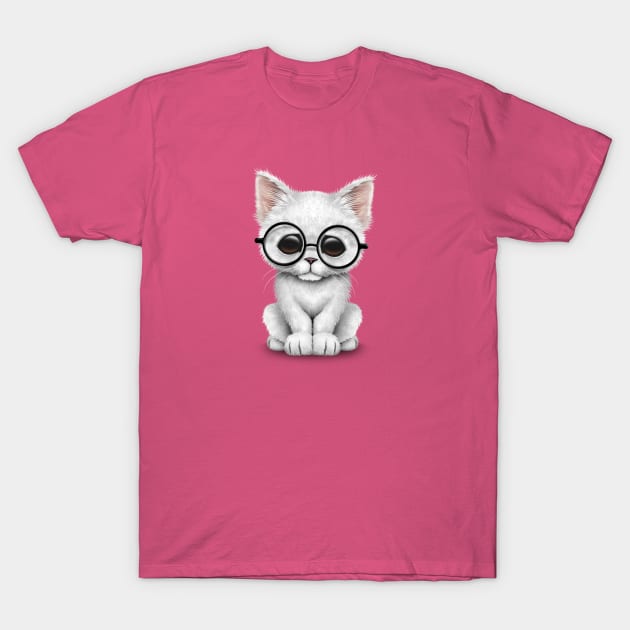 Cute White Kitten Wearing Eye Glasses T-Shirt by jeffbartels